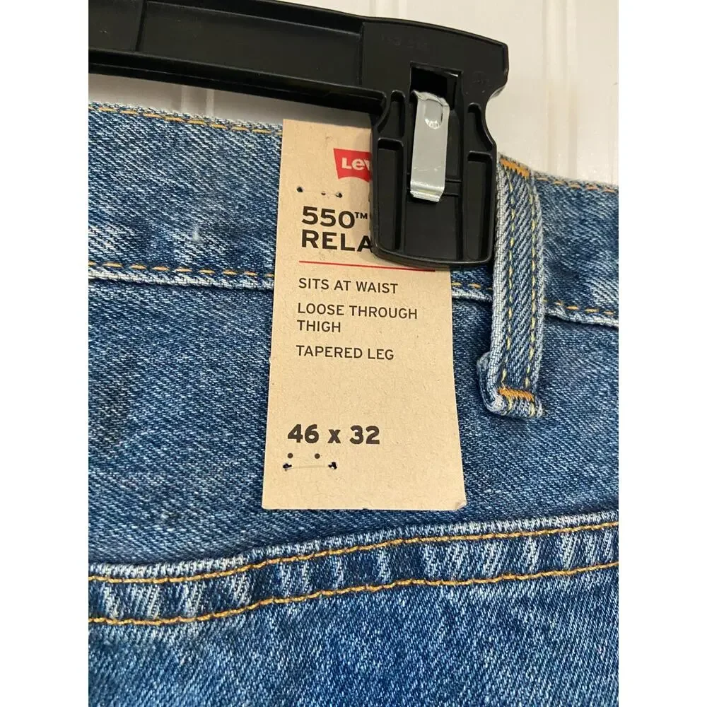 Levis 550 Jeans Mens 46x32 Blue Relaxed Fit Tapered Leg Big Tall 100% Cotton NEW